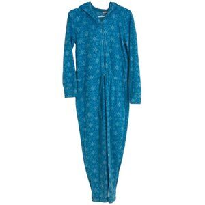 La Vie En Rose blue fleece onesie pajamas with zip-up closure & 1 slipper/sock M